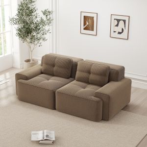 Sofá modular pana marrón 2 plazas asiento profundo sin montaje