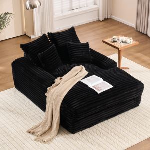 Sofá chaise longue pana negro cojines desenfundables