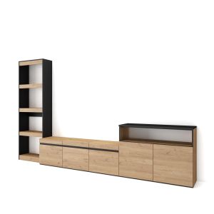 Muebles de salón para tv, 310x35x186cm, roble y negro rf3152