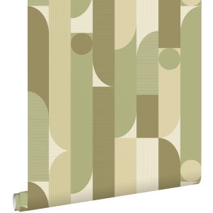 Estahome papel pintado formas geométricas verde oliva agrisado 50 x 900 cm