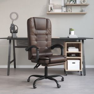 Silla de oficina reclinable masaje cuero sintético marrón es5529