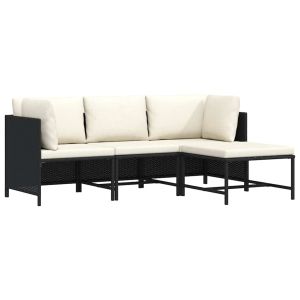 vidaXL set de sofás de jardín 4 piezas y cojines ratán sintético negro