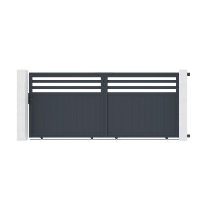 Pack cancela corredera nevis 3,7m a.160cm + 2 postes a.190cm gris