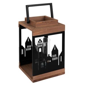 Farol de madera natural  para velas de té 22 cm metal ecd germany