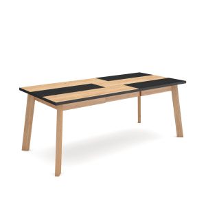 Mesa comedor, 194x90x75cm, roble y negro, patas de madera rf2910