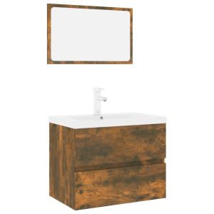 vidaXL set de muebles de baño madera contrachapada color roble ahumado