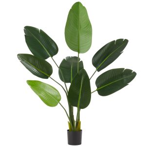 Árbol ave del paraíso artificial, realista con hojas grandes, 120 cm