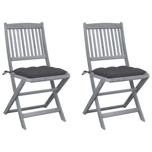 vidaXL sillas de jardín plegables 2 uds cojines madera maciza acacia