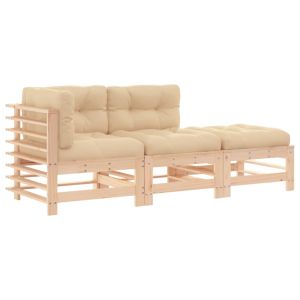 vidaXL juego de sofás de jardín 3 pzas con cojines madera maciza