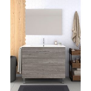 Mueble de baño ribera, lavabo y espejo 90x45cm roble smoky