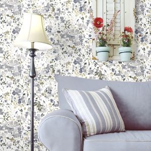 Papel pintado tnt flores modernas gris