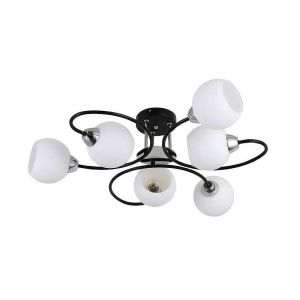 Lampara - fuji - 6 luces - metal negro/cromo - tulipa de vidrio blanco
