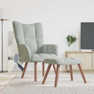 Sillón de relax con taburete de terciopelo gris claro qweo2155
