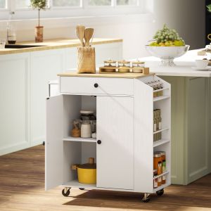 Isla de cocina con ruedas y armario de 2 puertas blanco