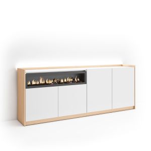 Aparador para salón, 207x37x80cm, chimenea eléctrica, LED rf4948
