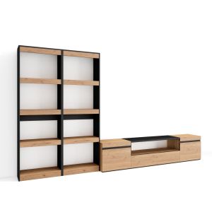 Muebles de salón para tv, 320x35x186cm, roble y negro rf2601