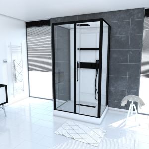 Cabina ducha rectangular 90x115x215 cm blanco + perfil negro