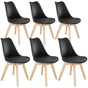 6 sillas de comedor, asiento acolchado, ergonómicas y estables, negro