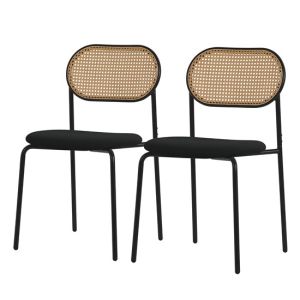 Juego de 2x sillas de comedor/salón tapizadas negro asiento