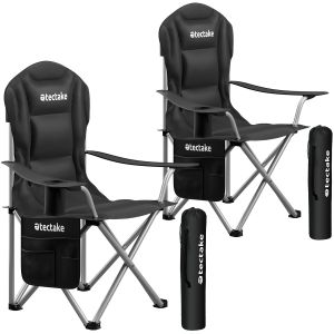 2 sillas de camping acolchadas, plegable con portavasos y bolsa, negro