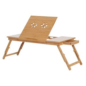 Mesa de ordenador portátil bambú color madera 72x35x30 cm homcom