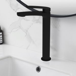 Kibath grifo lavabo alto monomando dak acabado negro mate de latón