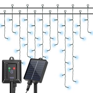 Aigostar cortina luces navidad para exterior solares, 3m+5m*0.6m