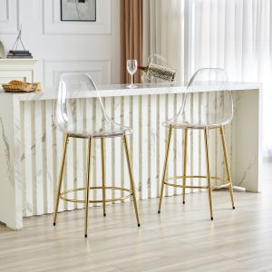 Taburete de bar transparente dorado set 2 con respaldo y reposapiés