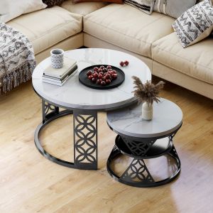 Mesa de centro nido mármol 70 cm metal negro y blanco