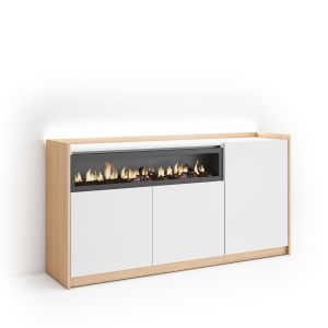 Aparador para salón, 156x37x80cm, chimenea eléctrica, LED rf4924
