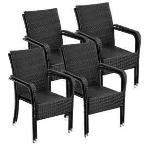 8 sillas de jardín apilables y carga de 120 kg, 58x67x90 cm, negro