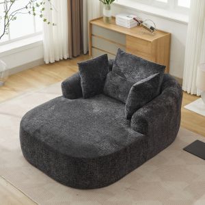 Sofá cama chaise longue de pana negro con cojines y reposabrazos