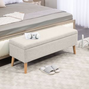 Banco baúl acolchado beige con almacenaje estilo nórdico 2 plazas 110 cm