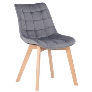 Silla de comedor tapizada en terciopelo gris - 1 ud.