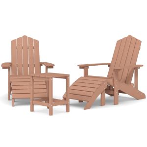 vidaXL sillas de jardín adirondack con reposapiés y mesa hdpe marrón