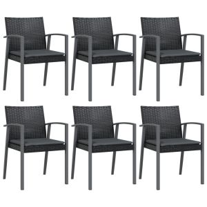 vidaXL sillas jardín cojines 6 uds ratán sintético negro 56,5x57x83 cm
