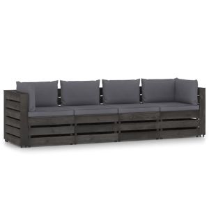 vidaXL sofá de palets 4 plazas cojines gris madera de pino impregnada