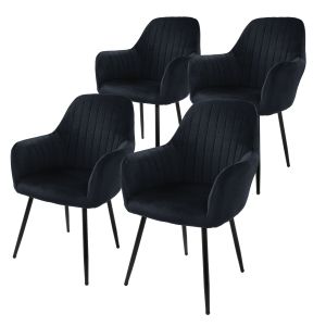 4x silla de comedor/salón asiento ergonómico de terciopelo negro