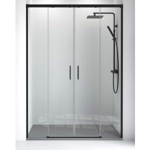 Mampara ducha frontal 2 puertas 2 fijos | transparente negro 140cm