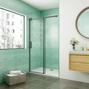 Mampara de ducha corredera frontal negro mate,(960-1000)x2000mm