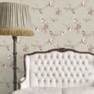 Papel pintado tnt flores efecto textil oro