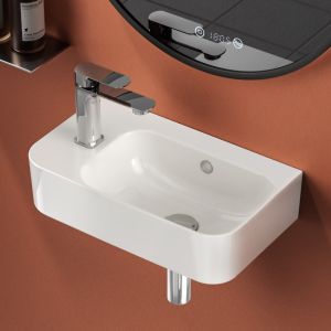 Emke lavabo mural compacto, blanco, 45x26,5x15,5 cm, izquierda