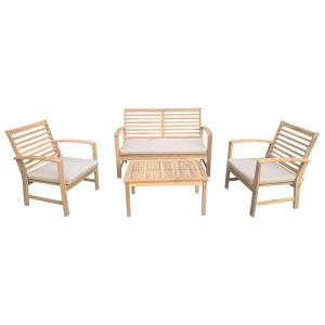 Conjunto de muebles de jardín de acacia goa de 4 plazas cojines arena