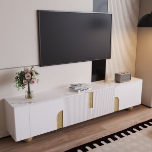 Mueble de tv con 4 puertas blanco y madera 44x180x40cm