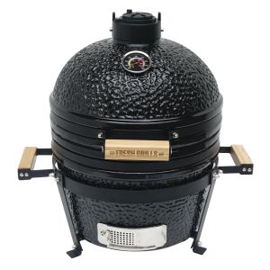 Barbacoa kamado cerámica 40,6cm negra, soporte utensilios y funda