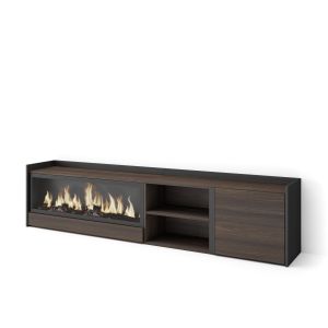 Mueble tv, 212x35x50cm, roble oscuro y negro, chimenea eléctrica xxl rf4507