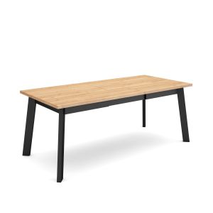Mesa comedor, 194x90x75cm, roble y negro, patas de madera rf2916