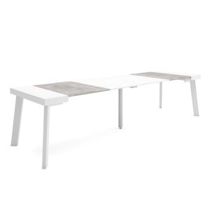 Mesa extensible, 58/302x90x73cm, blanco y cemento, patas de madera rf3109