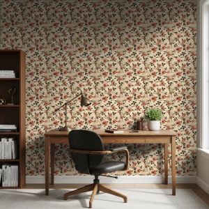 Papel floral diseño vintage flores rosa viejo fondo beige 60cm por 250cm