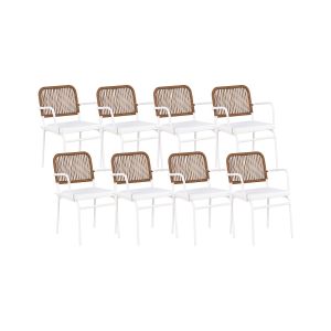 Conjunto de 8 sillas de jardín con cojines taceno metal blanco